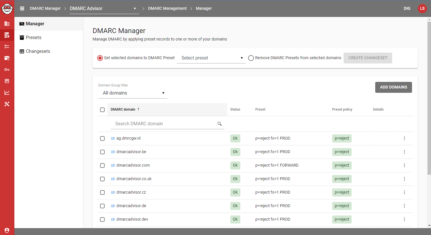 screenshot of DMARC Manager
